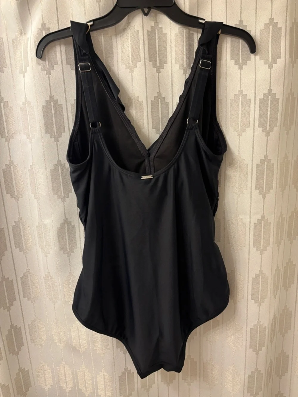 DKNY Black Ruffle V-Neck One-Piece Swimsuit - Picture 2 of 9